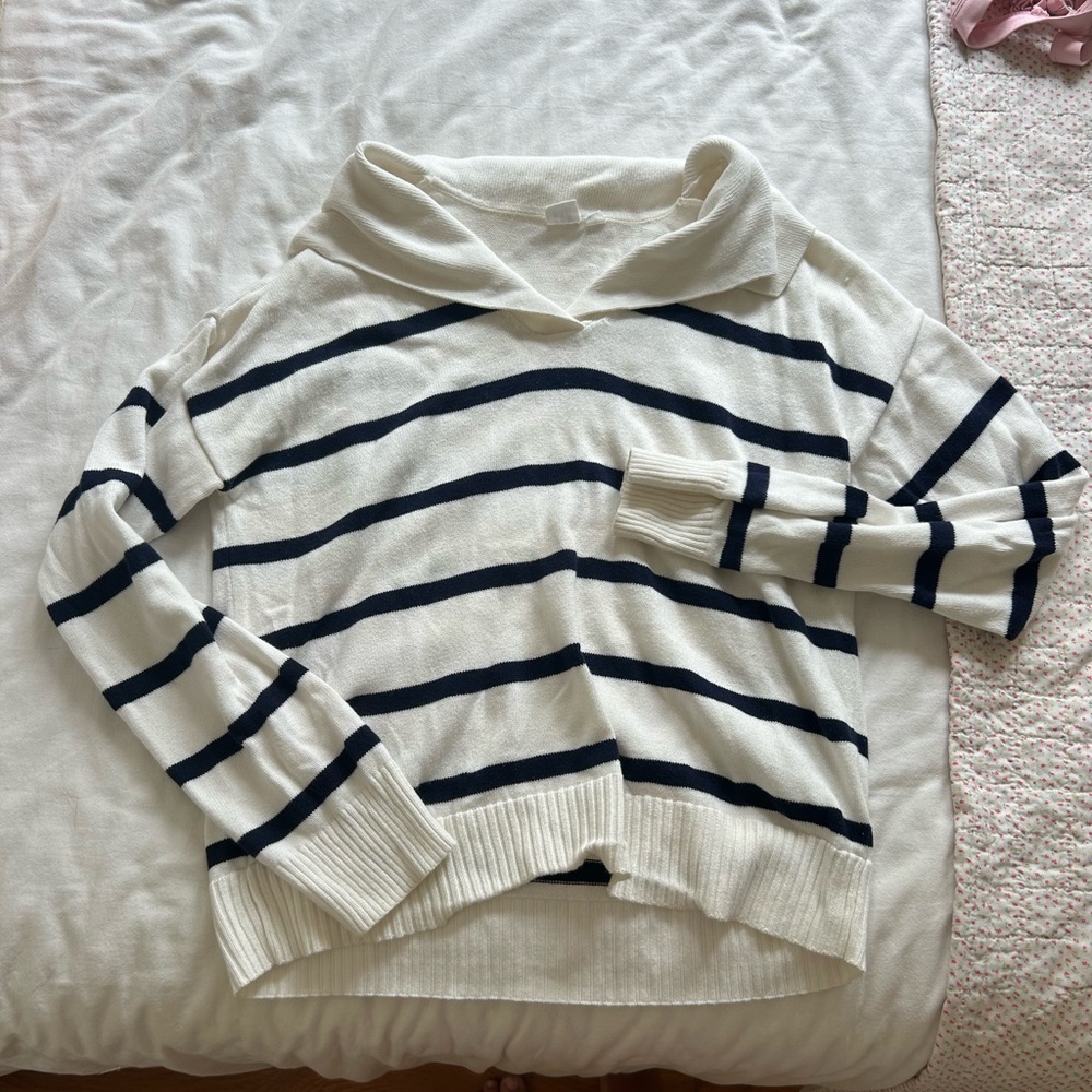 GAP Cream and Black Striped Cowl Neck Sweater